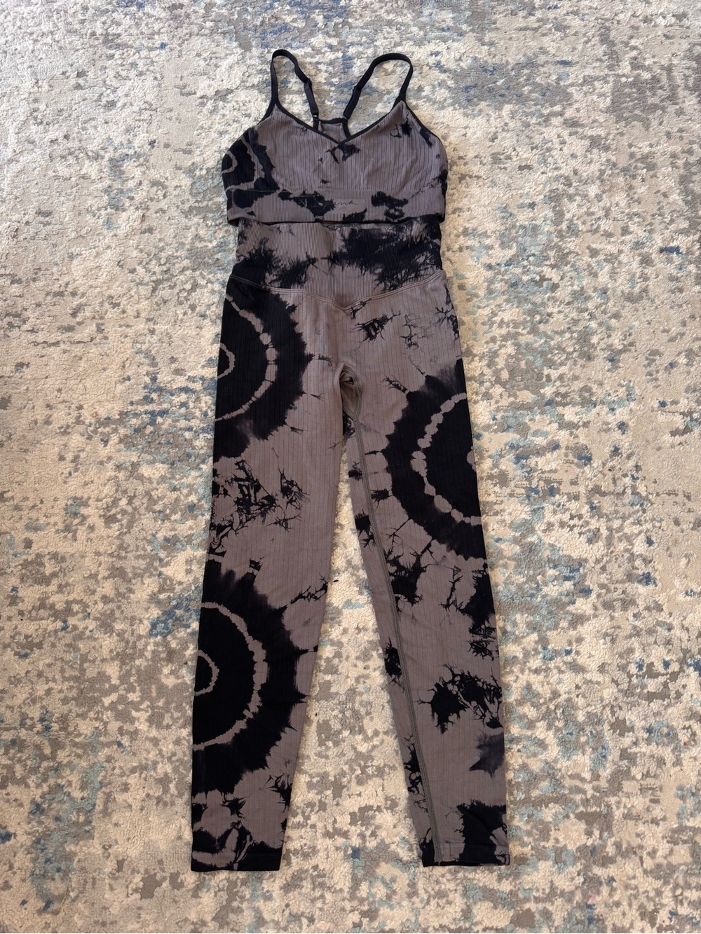 PINK Victoria's Secret Black & Gray Tie-Dye Workout Set
